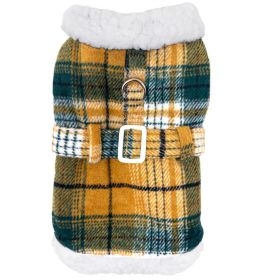 Sherpa-Lined Dog Harness Coat (Color: Yellow Plaid, size: 2X-Large)